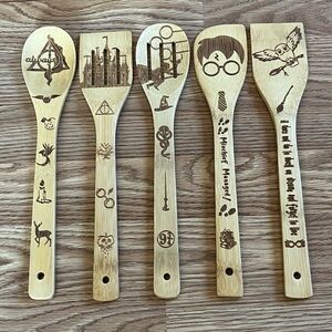 Engraved Harry Potter Wooden Kitchen Utensil Set